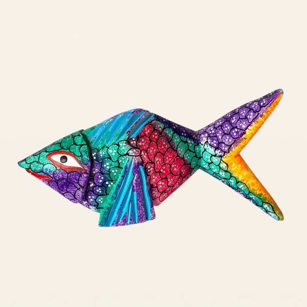 Hand-Painted Alebrije Fish Sculpture from Mexico 5” Vibrant Colorful